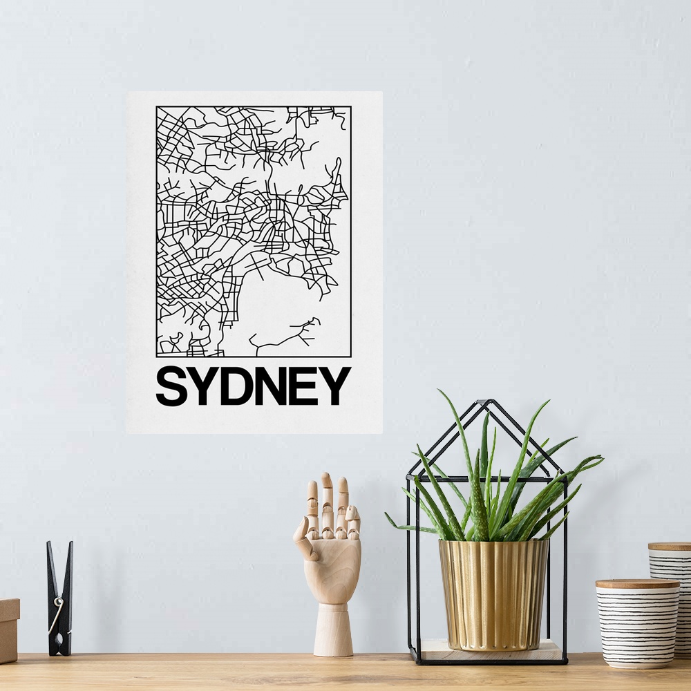 A bohemian room featuring Contemporary minimalist art map of the city streets of Sydney.