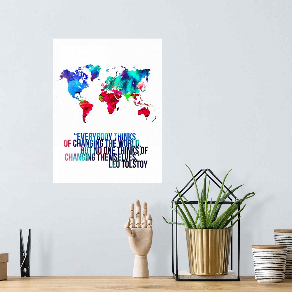A bohemian room featuring World Map Quote - Leo Tolstoy