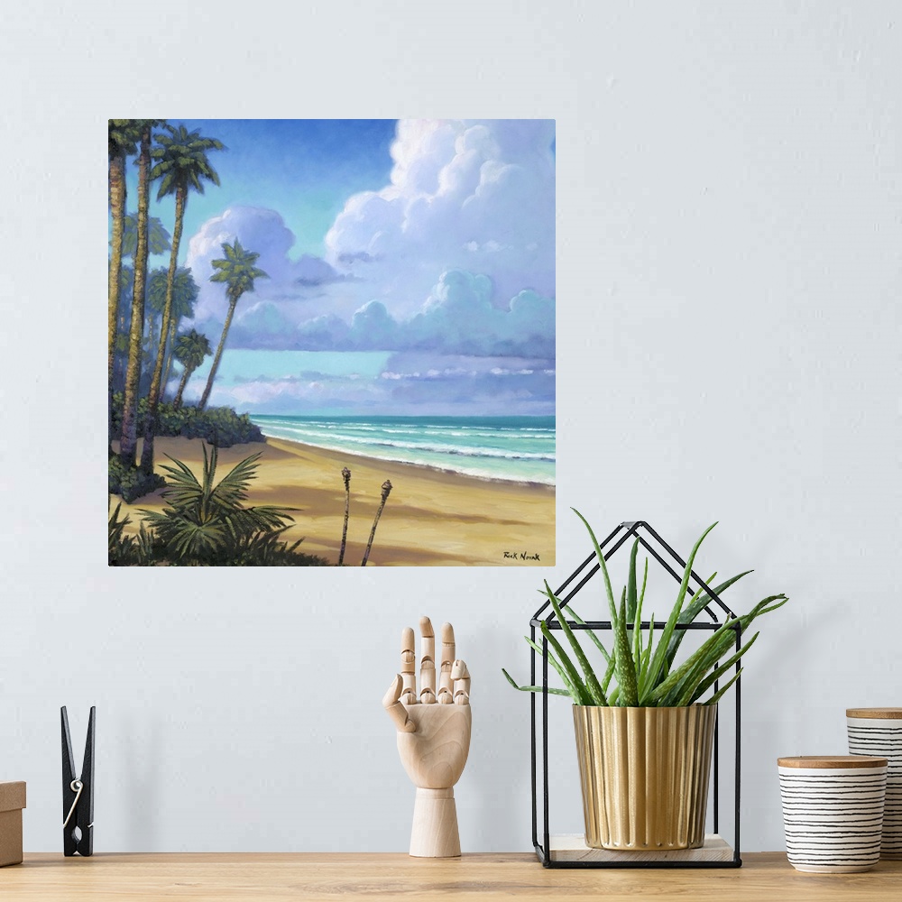A bohemian room featuring Escape from everything with this painting of a tropical paradise of endless crystal blue waters a...