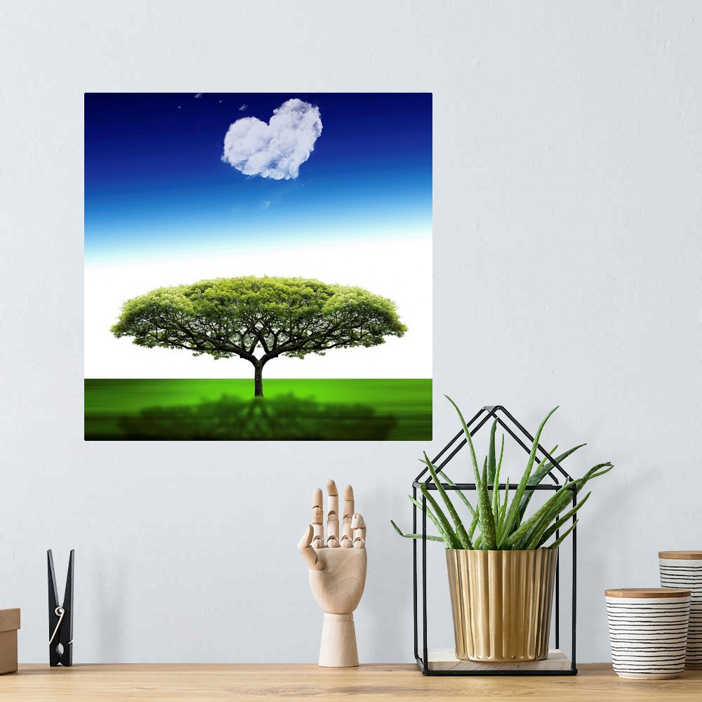 A bohemian room featuring A tree and a cloud in the shape of a heart