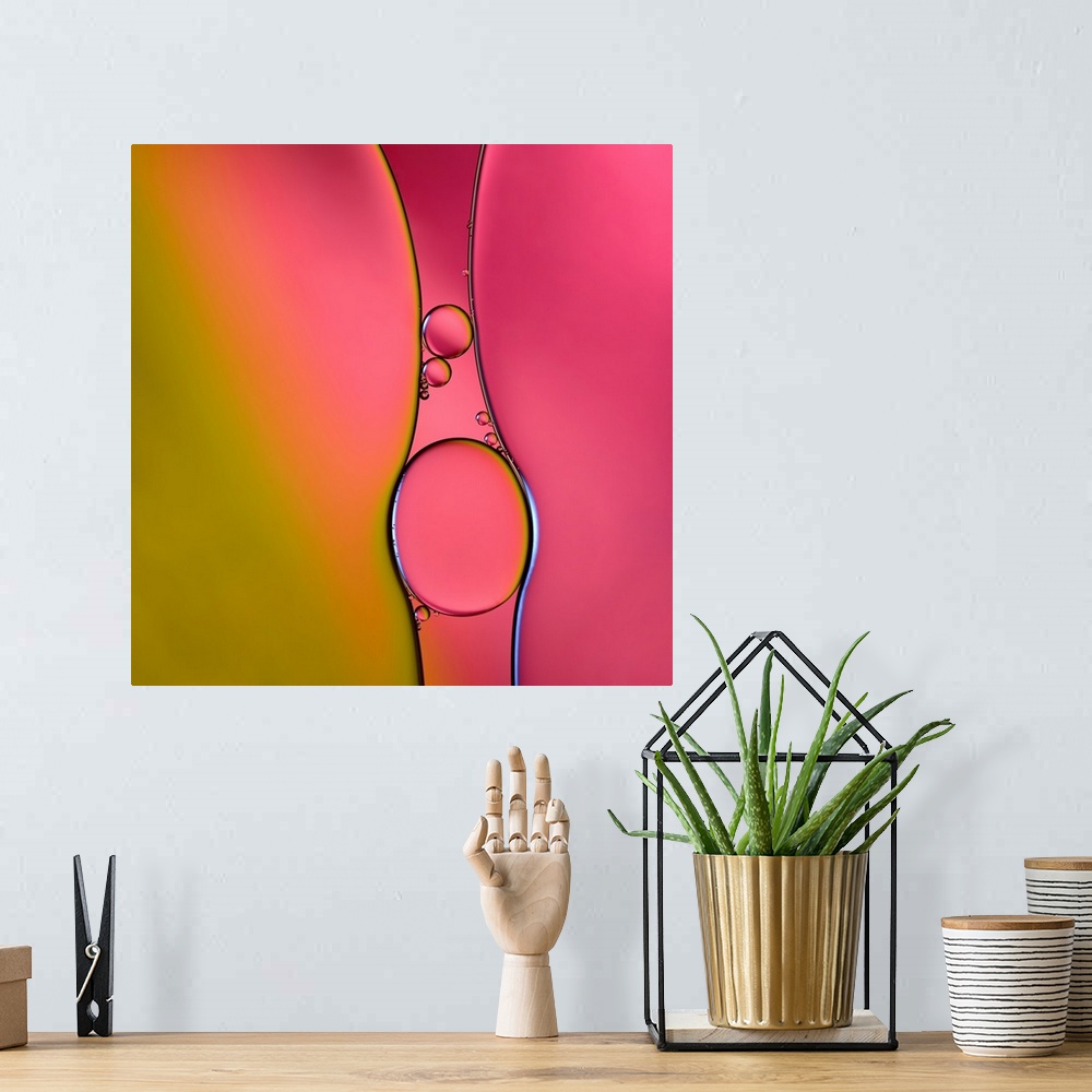 A bohemian room featuring A macro photograph of air bubbles illuminated by vibrant colors.