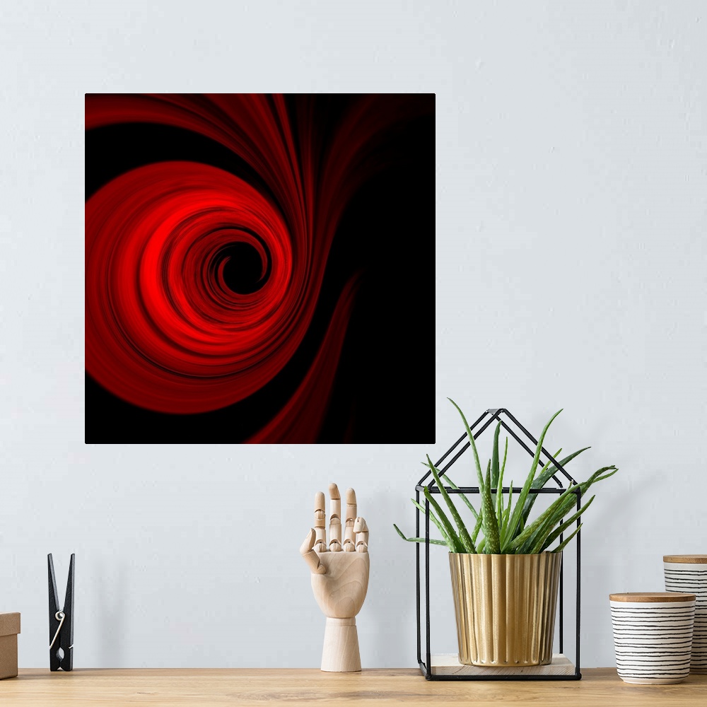 A bohemian room featuring Red lines on a black background creating circles.