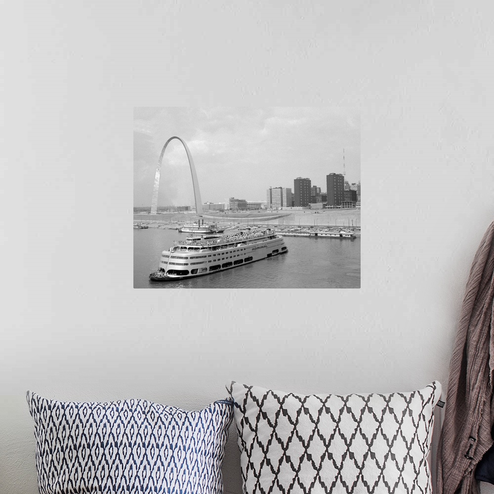 A bohemian room featuring 1960's St. Louis Missouri Gateway Arch Skyline Mississippi River Ss Admiral Casino And Other Rive...