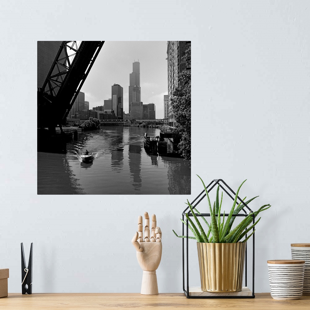 A bohemian room featuring Boat in a river, Chicago River, Chicago, Cook County, Illinois, USA
