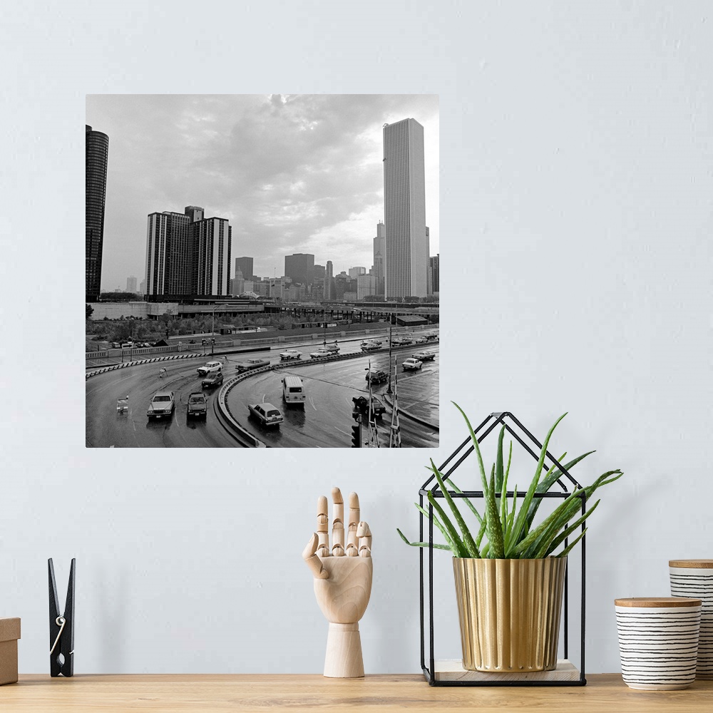 A bohemian room featuring Traffic on a highway, The S-Curve, Lake shore Drive, Chicago, Cook County, Illinois, USA