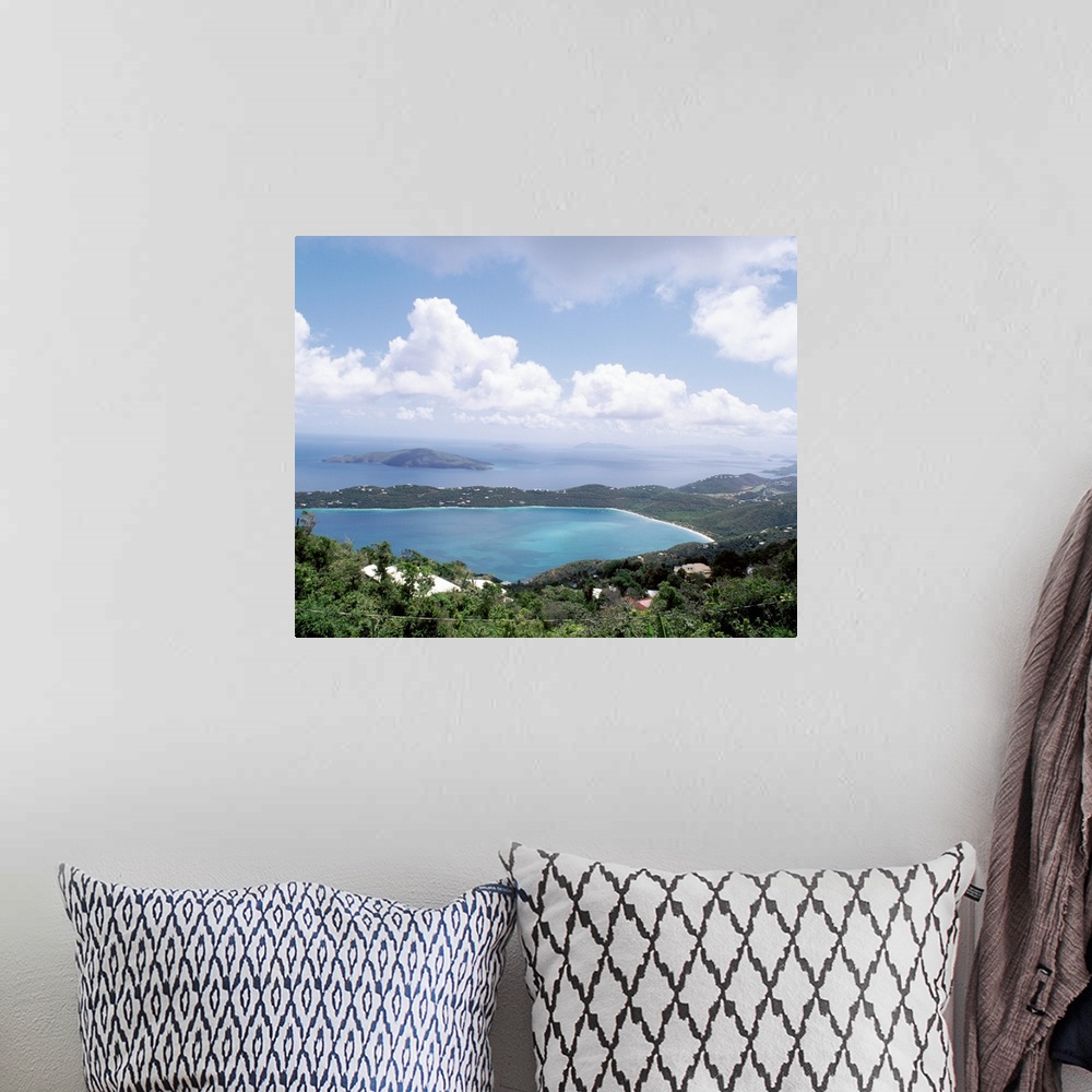 A bohemian room featuring Photograph of the Magens Bay in St. Thomas on the bright, cloudy day.
