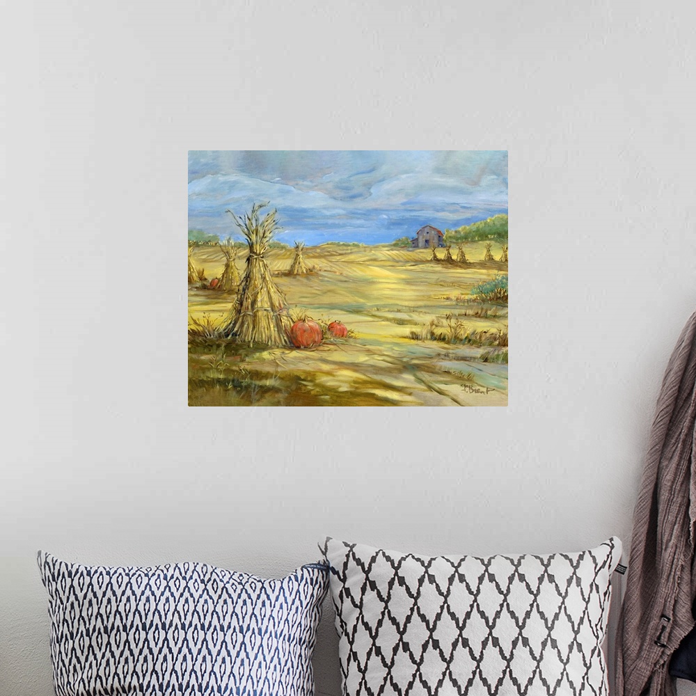 A bohemian room featuring Gleaning Autumn - Morning Landscape