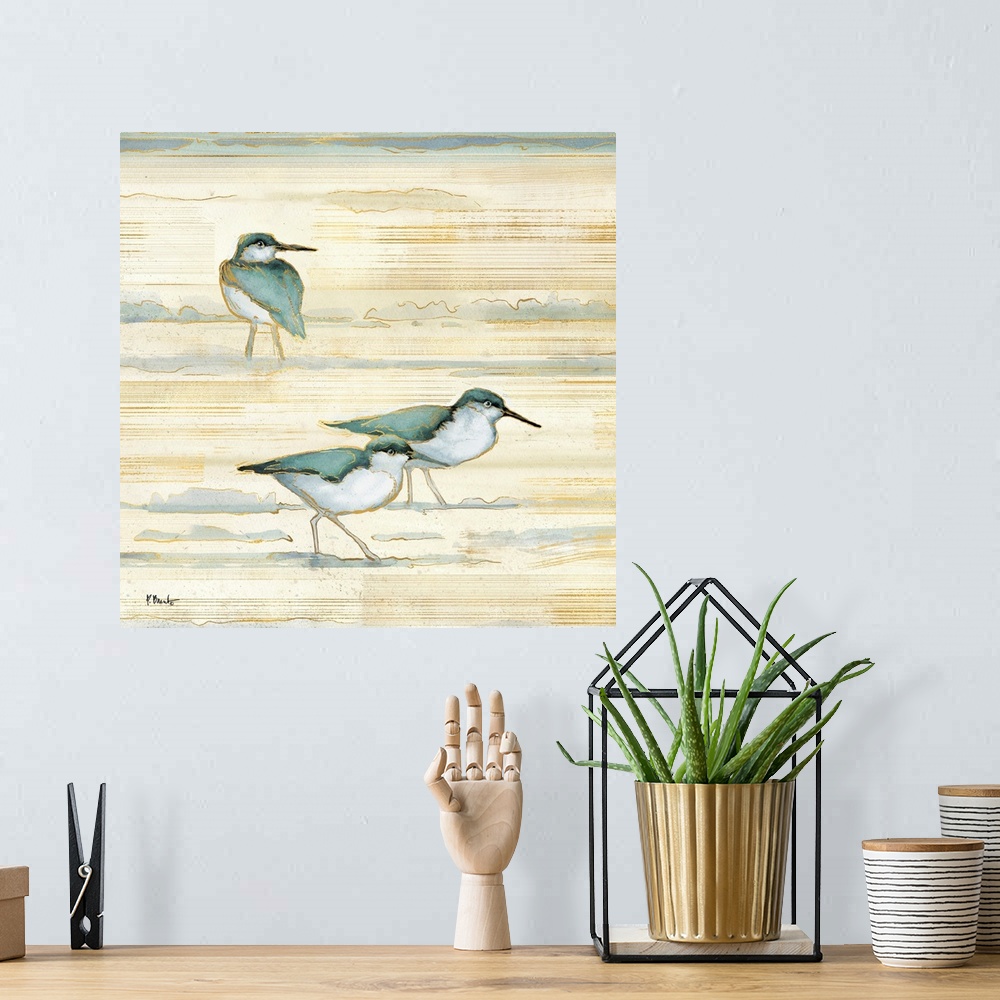 A bohemian room featuring Oceanside Sandpipers I - Golden