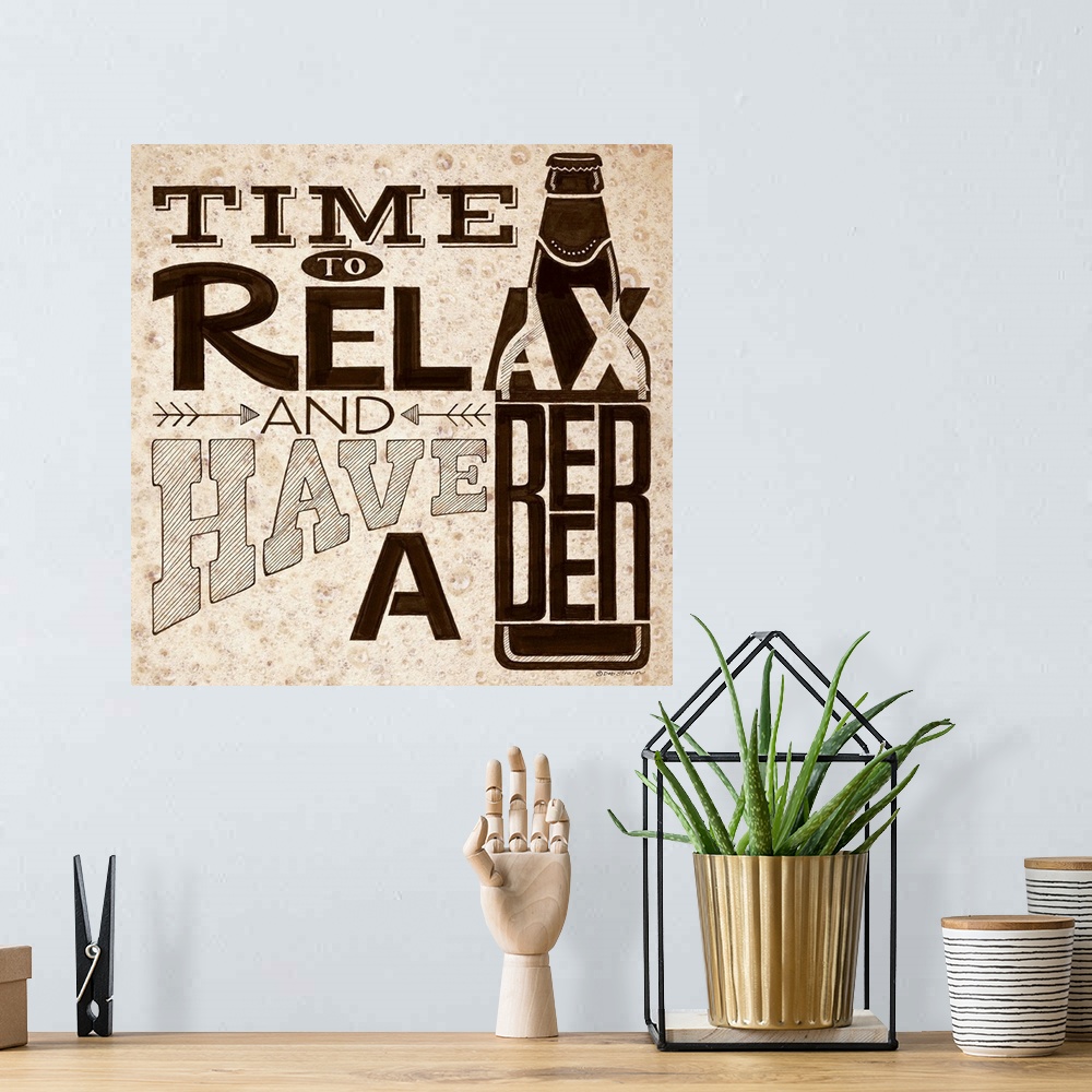 A bohemian room featuring Beer themed typography home decor art.