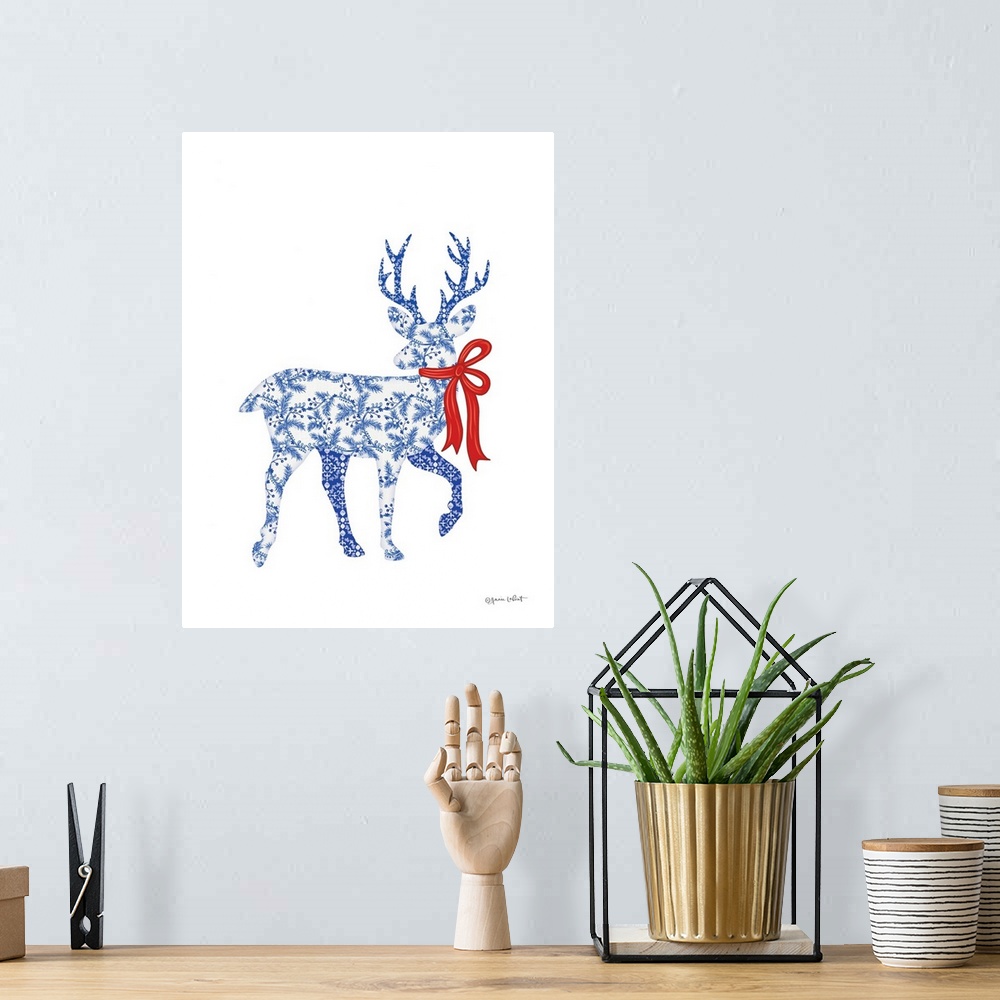 A bohemian room featuring Blue & White Reindeer I