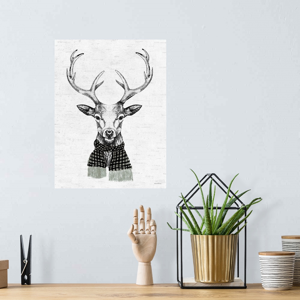 A bohemian room featuring Deer With Plaid Scarf
