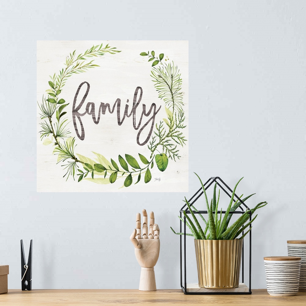 A bohemian room featuring Family Greenery Wreath