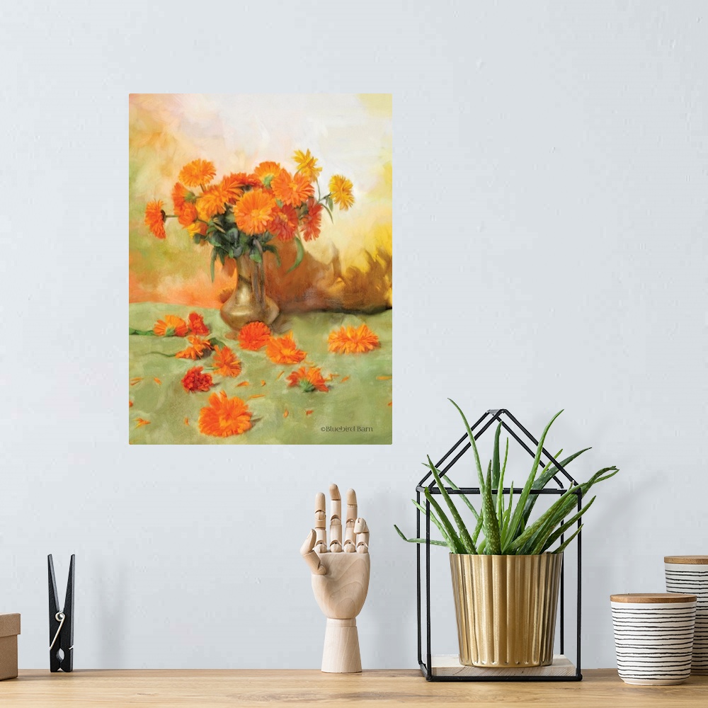 A bohemian room featuring Gerber Daisy Scattered Still Life