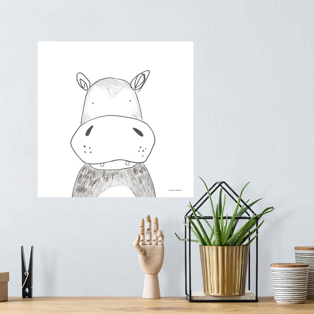 A bohemian room featuring Hippo Line Drawing