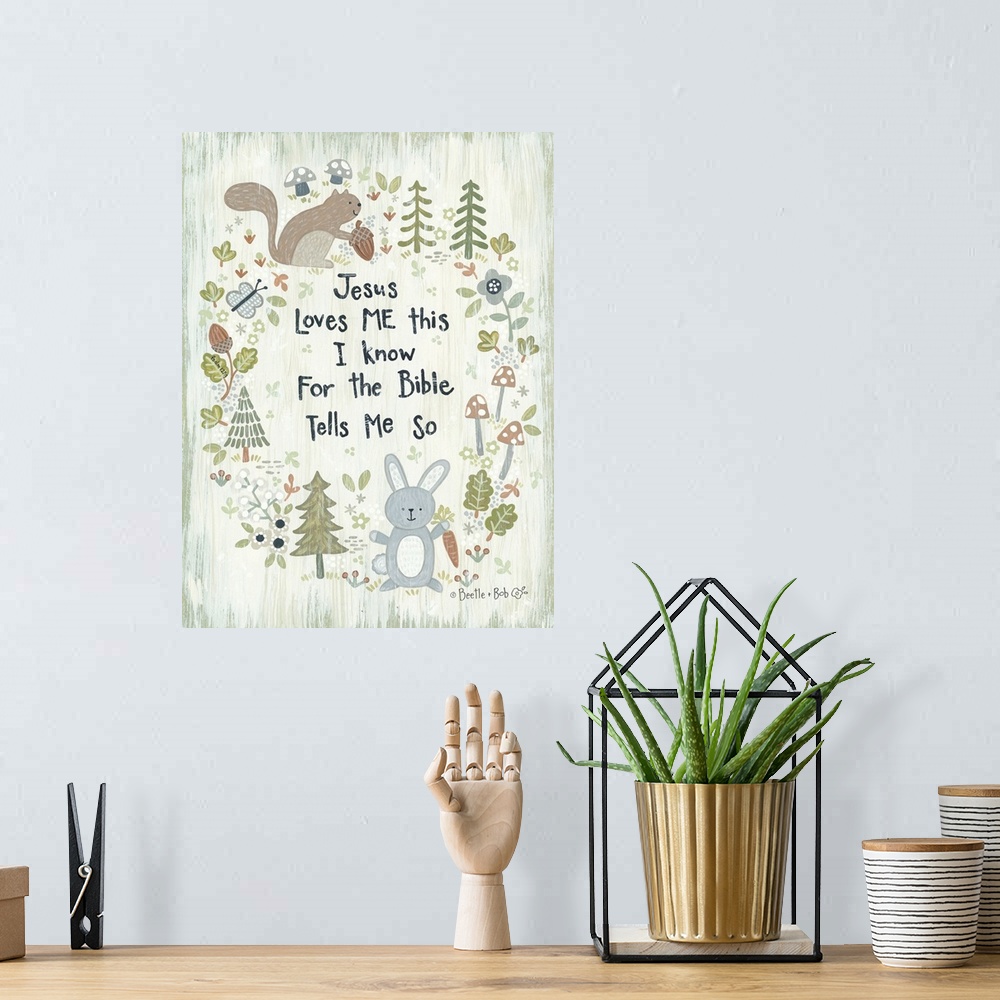 A bohemian room featuring Jesus Loves Me - Woodland