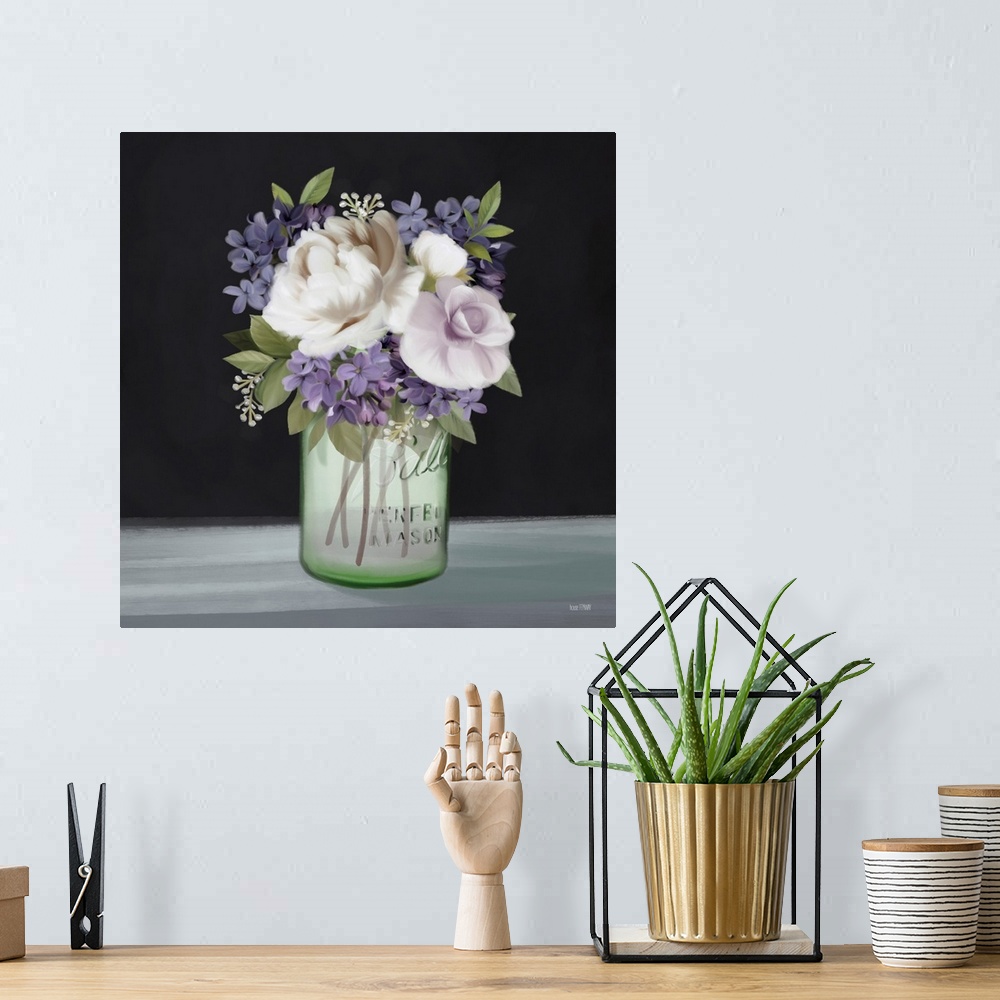 A bohemian room featuring Lilac Mason Jar Floral