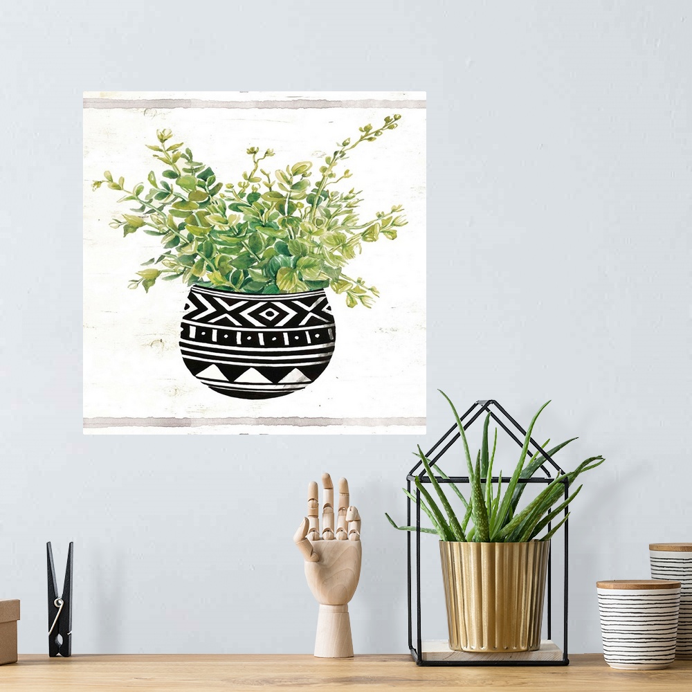 A bohemian room featuring Mud Cloth Black and White Succulent II