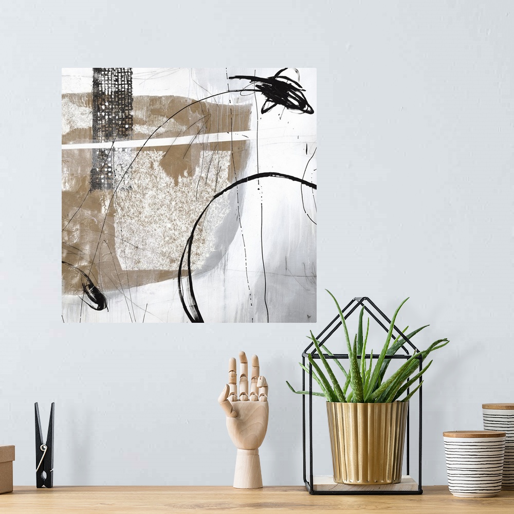 A bohemian room featuring This square collage contains abstract elements that looks like different types of weaved fabric i...