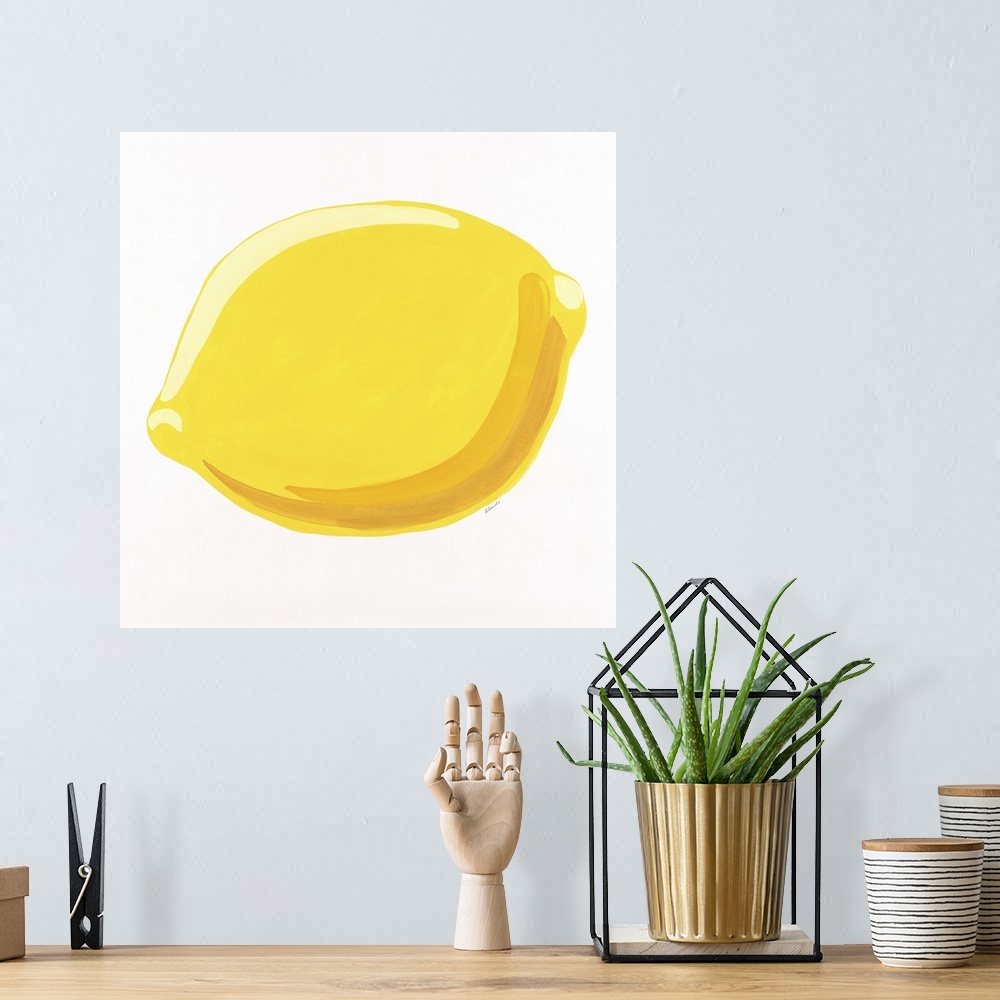 A bohemian room featuring Simple cheerful painting of a single lemon.
