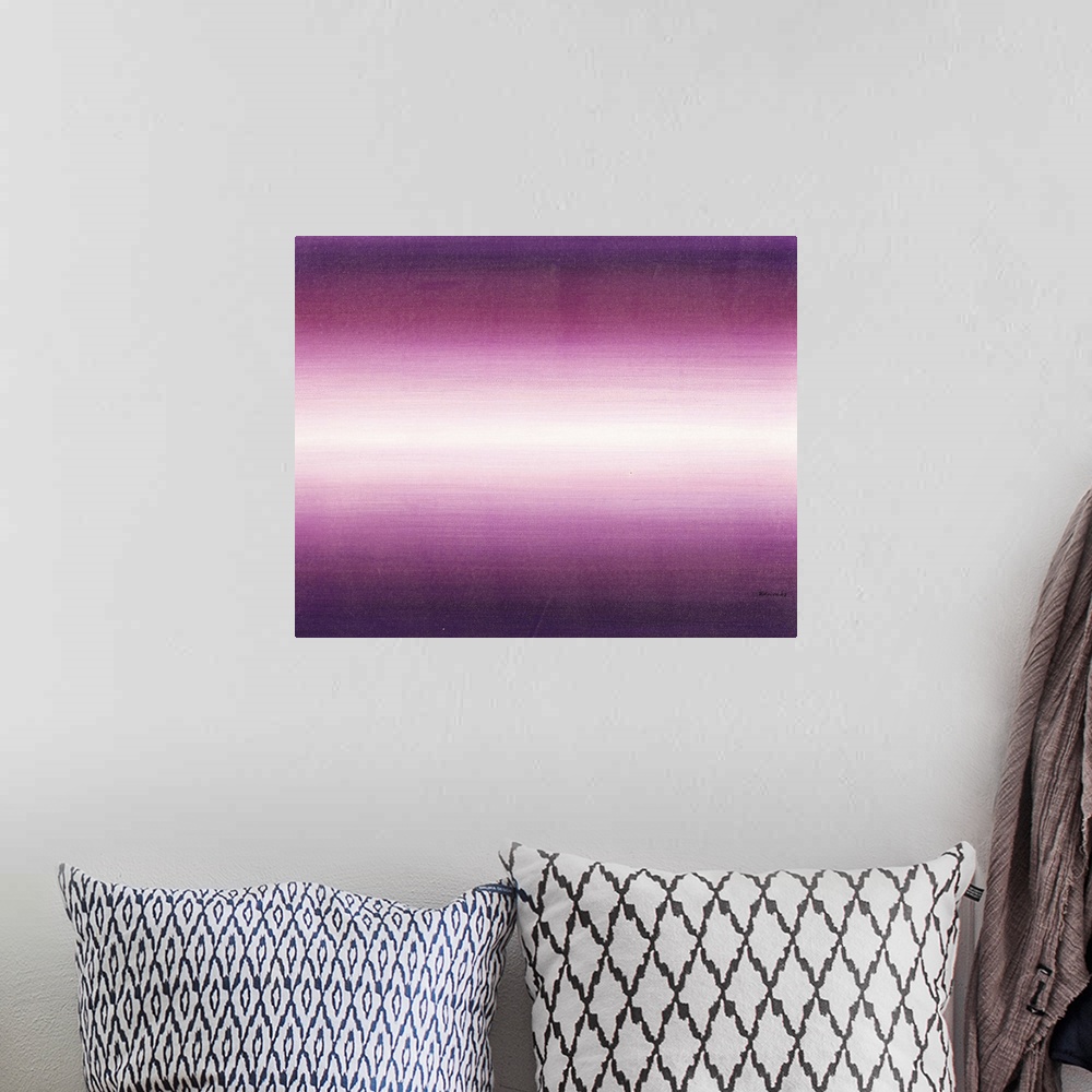 A bohemian room featuring Contemporary abstract painting of a bright purple colorfield.