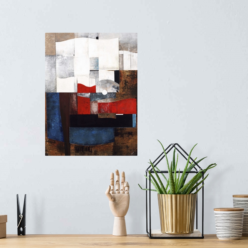 A bohemian room featuring Contemporary abstract painting using bold colors and shapes.