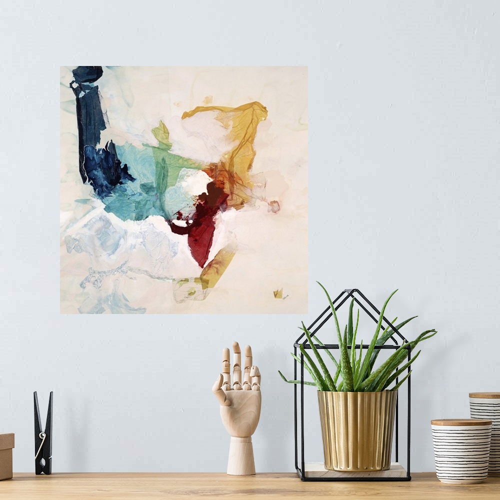A bohemian room featuring Abstract painting using a spectrum of colors appearing as if they are flowing and tumbling throug...