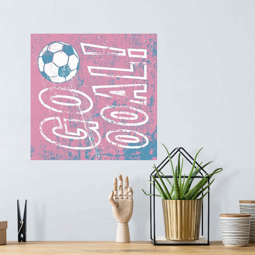 A bohemian room featuring Soccer scoring goal expression "Goooooal" with soccer ball in the typography.