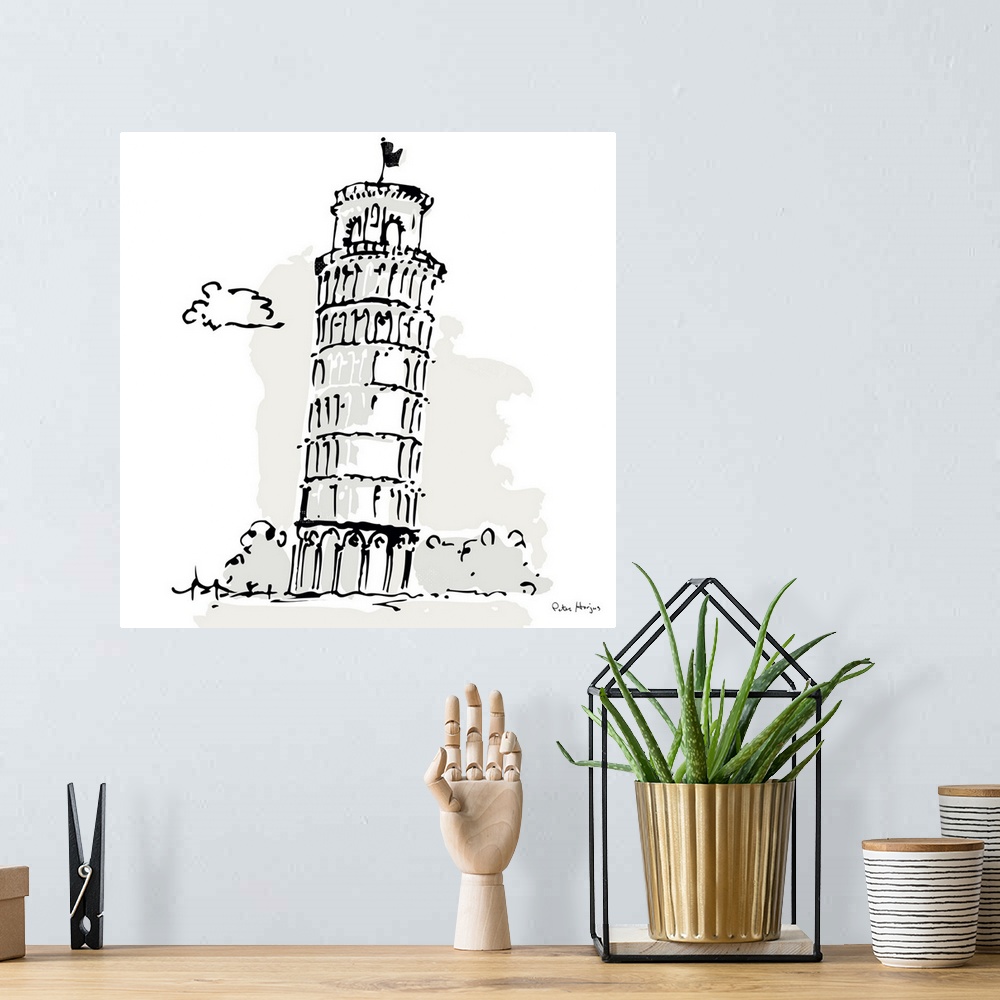 A bohemian room featuring A simple fine line pen and ink illustration wall art with light wash on a white background of the...