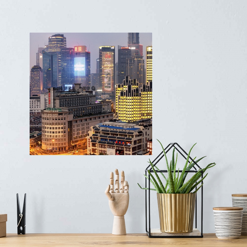 A bohemian room featuring The Bund at Night, Shanghai, China 10MKm2 Collection.