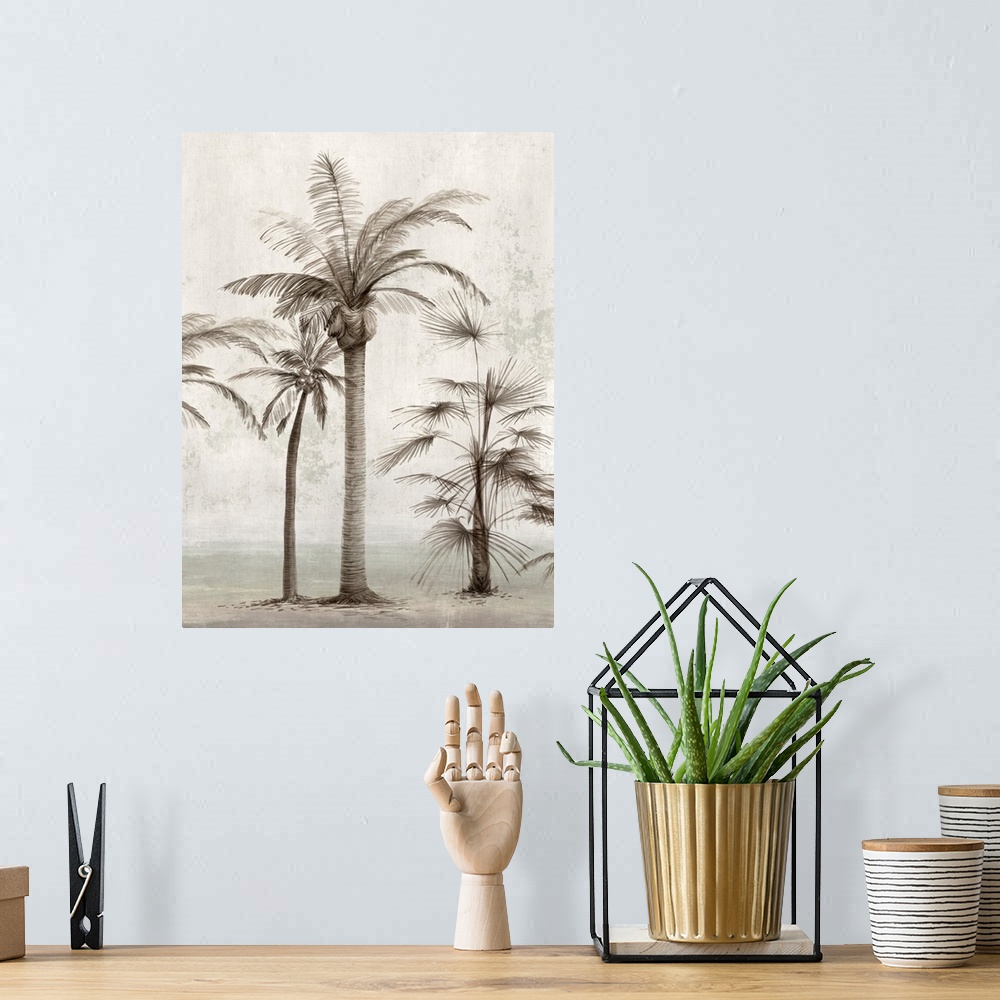 A bohemian room featuring Vintage Palm Trees I