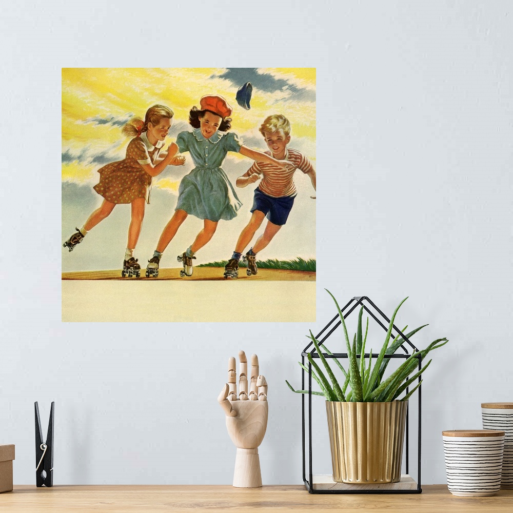 A bohemian room featuring Children Skating