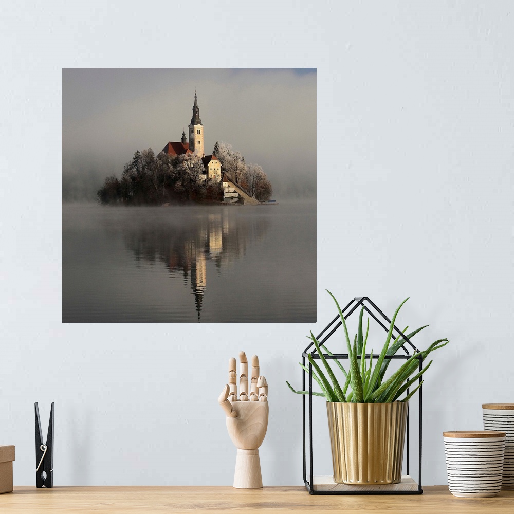 A bohemian room featuring Church on Lake Bled
