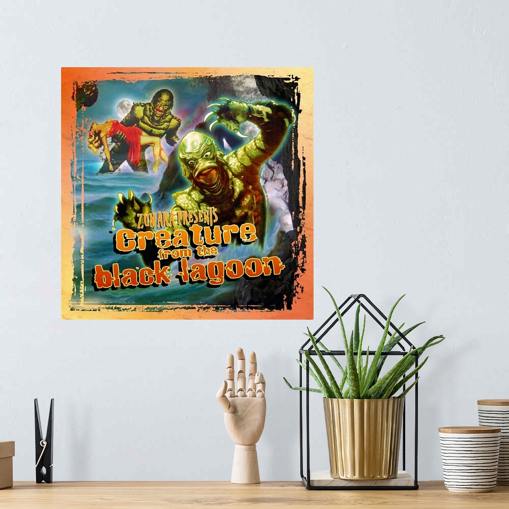 A bohemian room featuring Creature from the Black Lagoon Collage Sci Fi Movie Poster