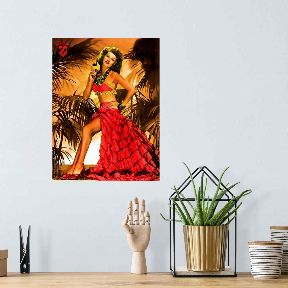 A bohemian room featuring Rita Hayworth Red Island Dress