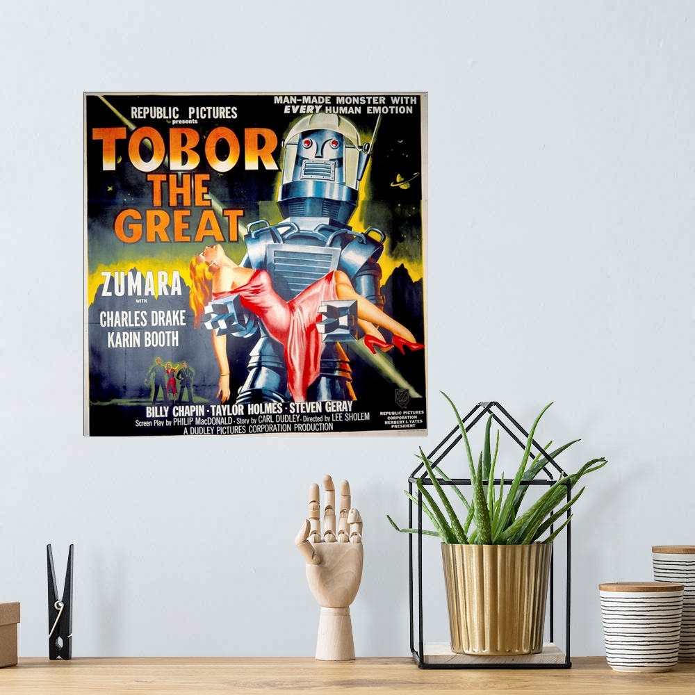 A bohemian room featuring Tobor The Great 1 Sci Fi Movie Poster