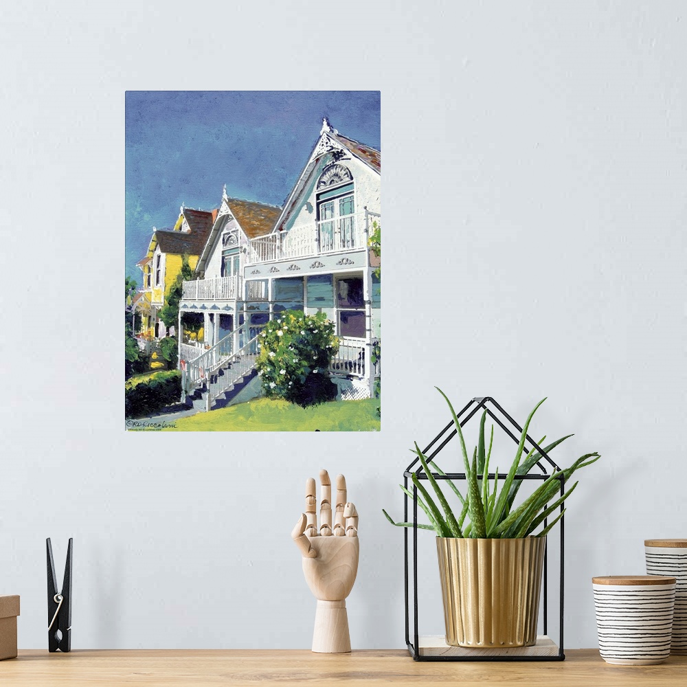 A bohemian room featuring Historic sunlit Bankers Hill Victorian Cottages, near downtown San Diego, California, acrylic on ...