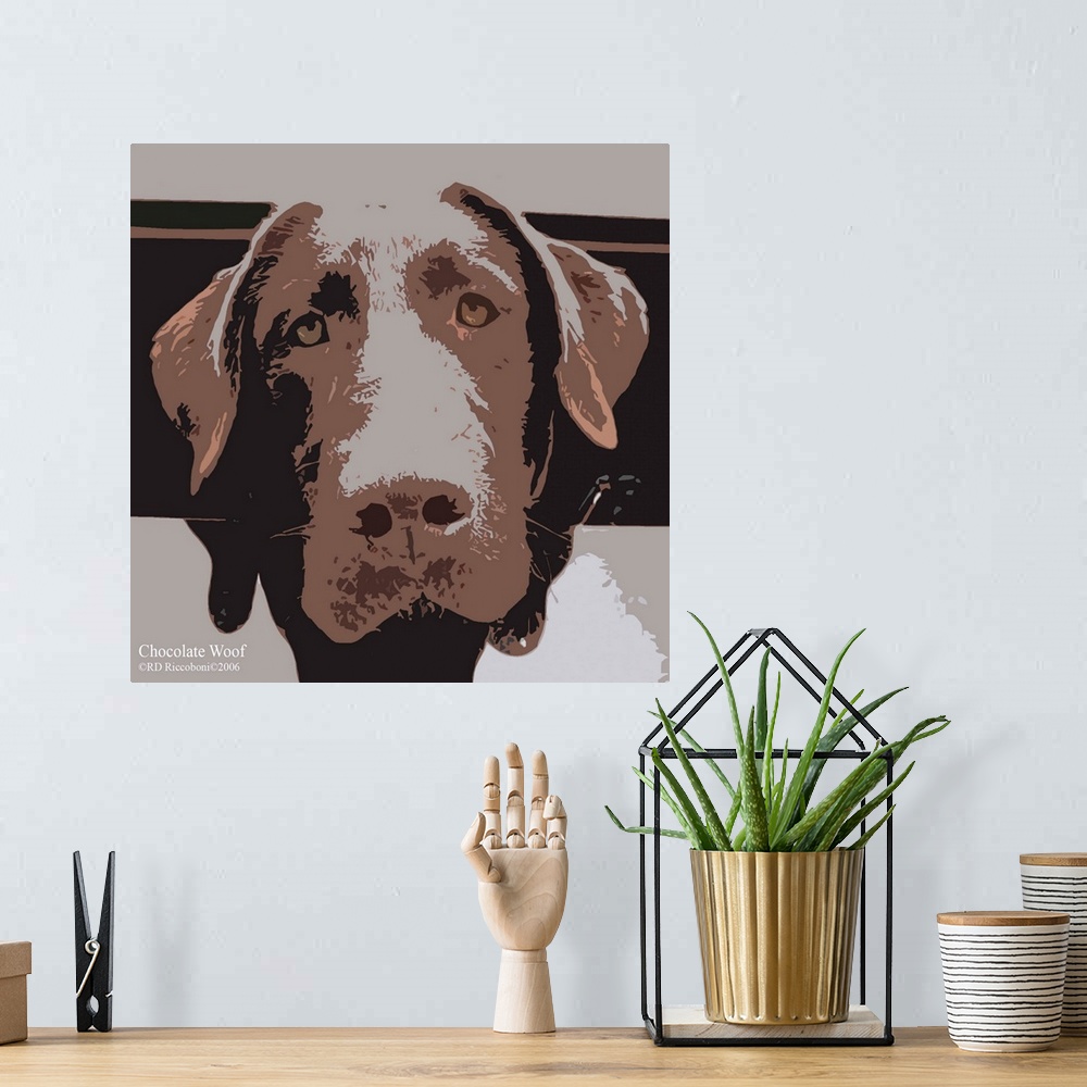 A bohemian room featuring "Chocolate Woof" by Randy RD riccoboni. Portrait of a Chocolate Lab.