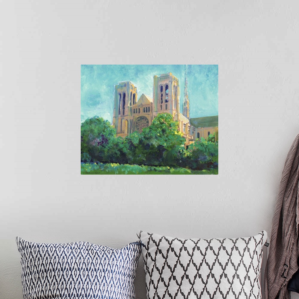 A bohemian room featuring Grace Cathedral, San Francisco, California, painting by RD Riccoboni. Grace Cathedral is located ...