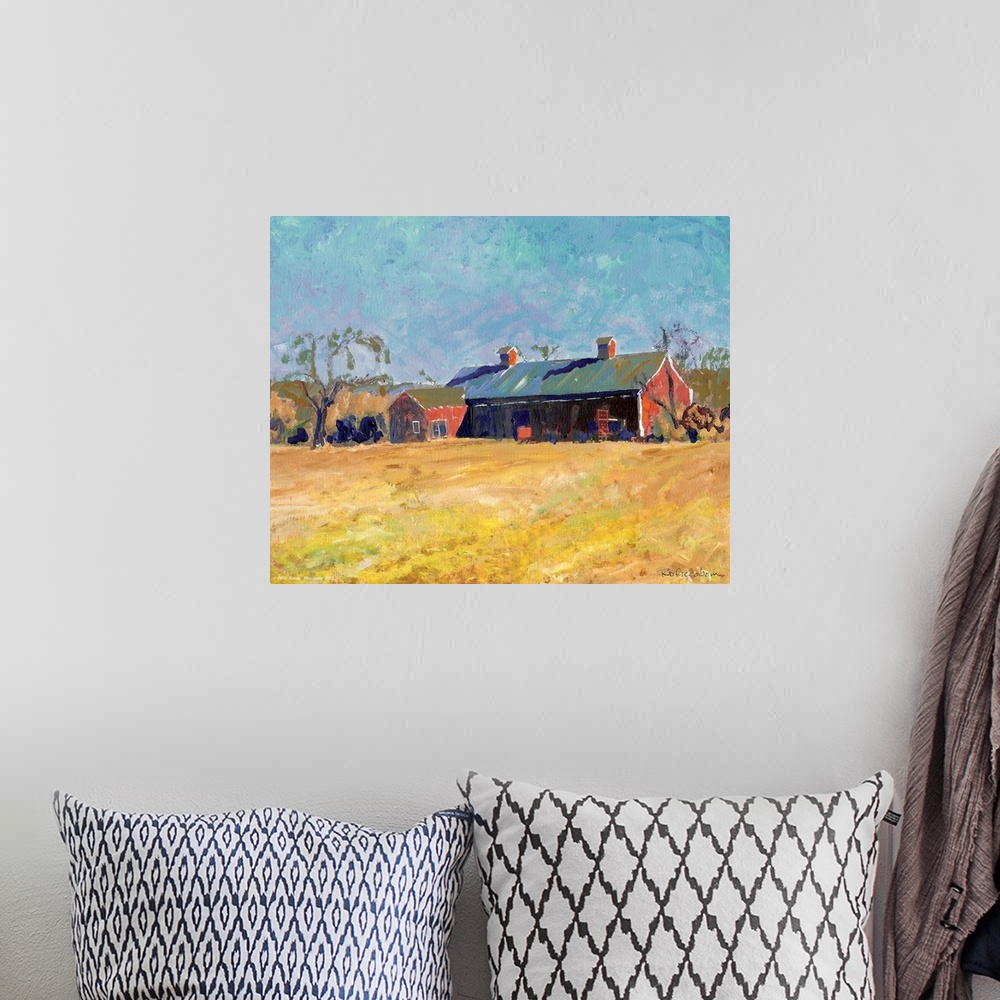 A bohemian room featuring The Red Barn by american artist RD Randy Riccoboni. An endangered species of american architectur...