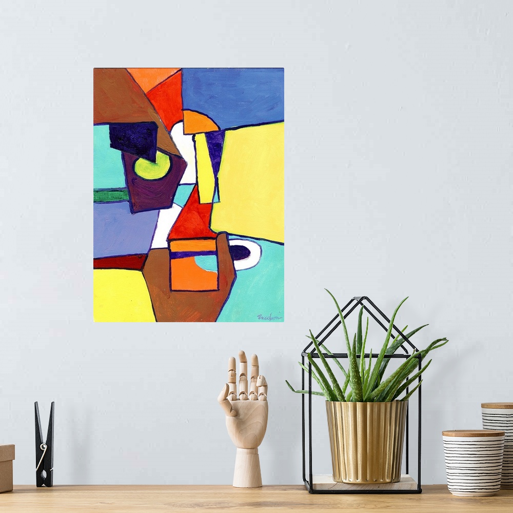 A bohemian room featuring Simple Abstract Thoughts. Cubist geometric style experimental painting by RD Riccoboni