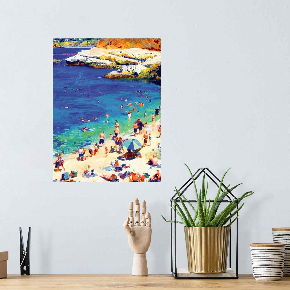 A bohemian room featuring Summer at The La Jolla Cove, San Diego by RD Riccoboni. Beach crowd enjoying the shore and crysta...