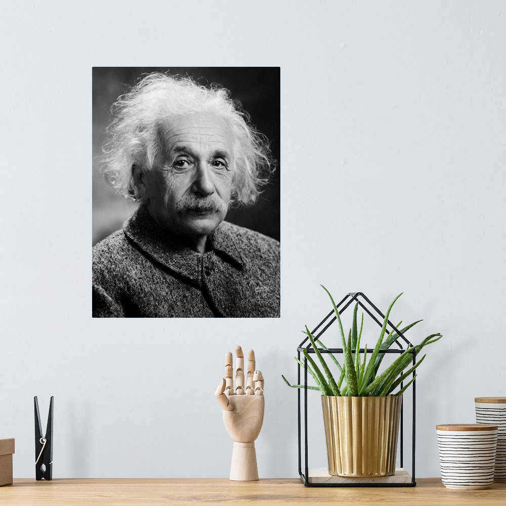 A bohemian room featuring Cropped photograph of Albert Einstein. Originally taken by Orren Jack Turner, Princeton, N.J. 1947.