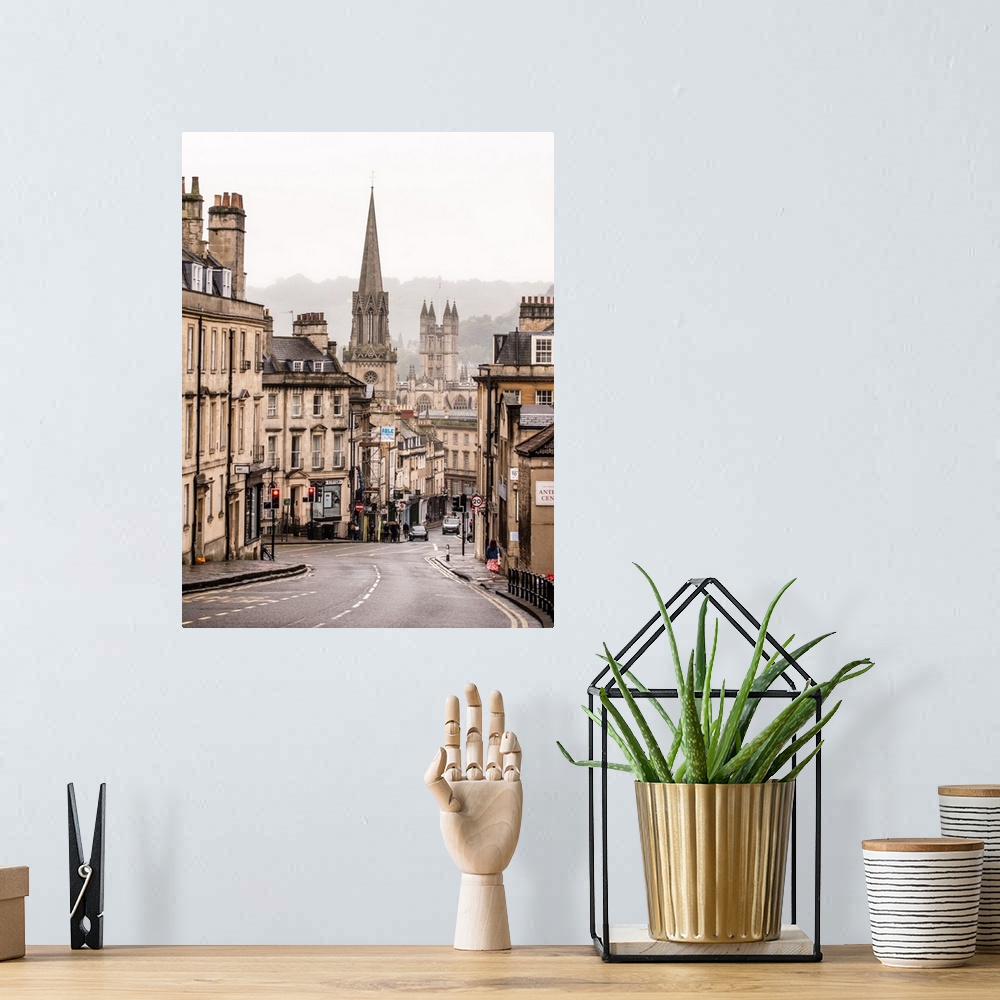 A bohemian room featuring Vertical photograph of the picturesque street view in the ancient city of Bath, England.