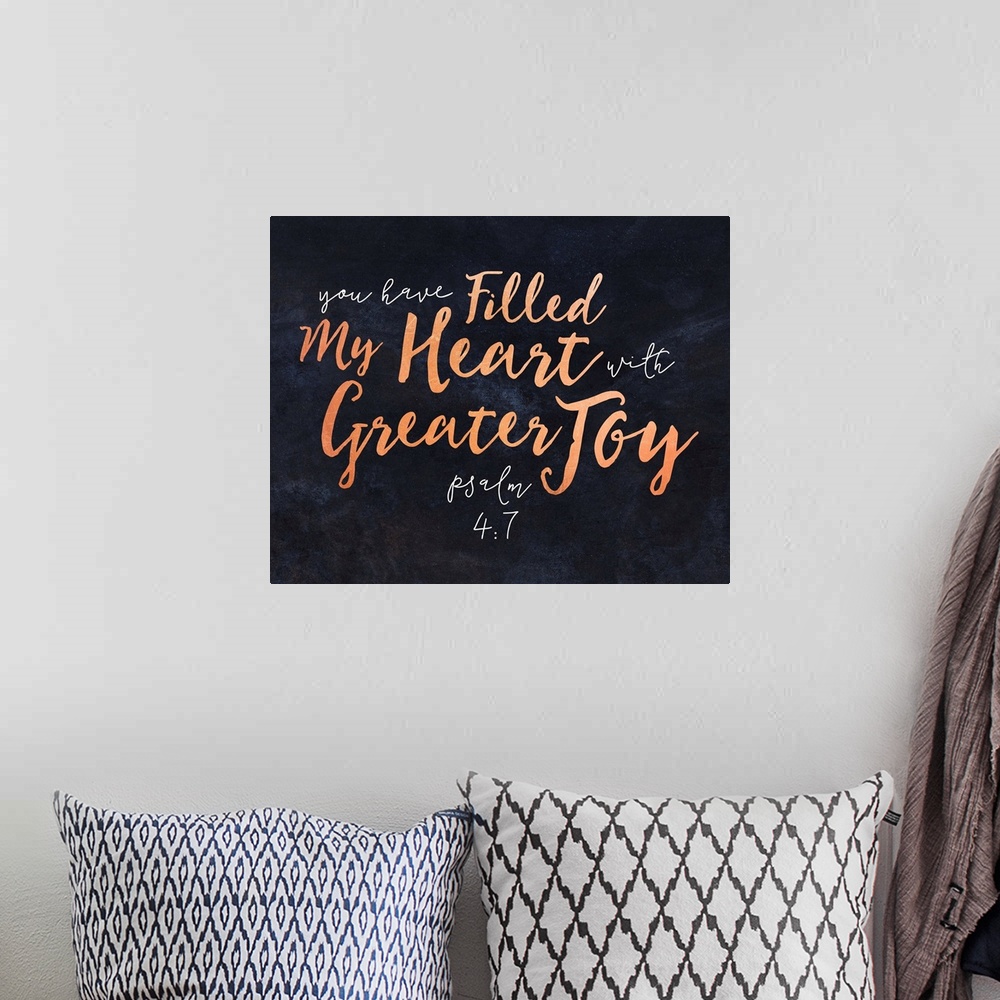 A bohemian room featuring Handlettered Bible Verse - Psalm 4:7
