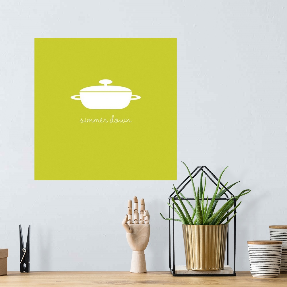 A bohemian room featuring Minimalist kitchen art with a retro vibe, combining everyday phrases with kitchen tools and food.