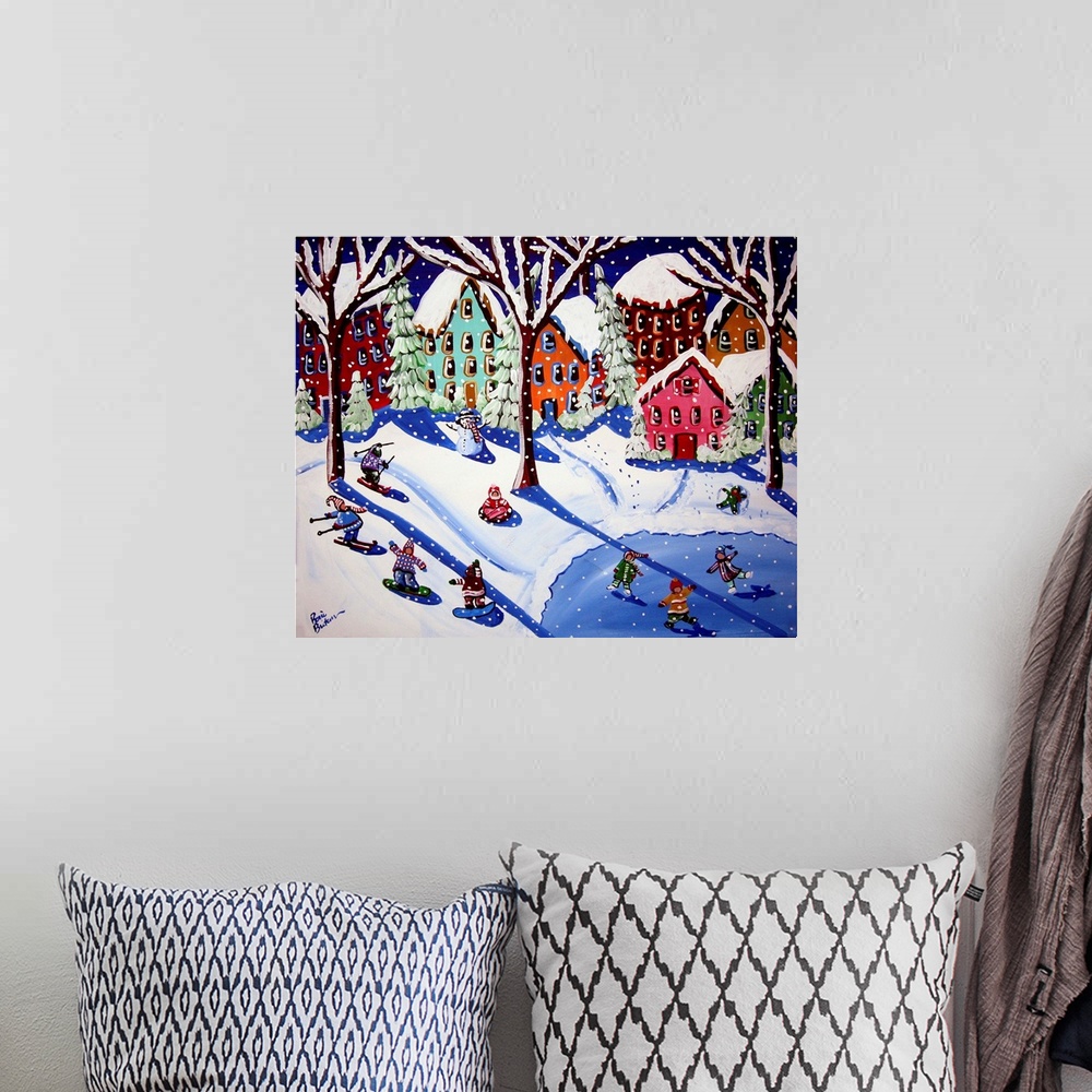 A bohemian room featuring This painting is recognizing all the kids who love winter sports and dream of going to the Olympi...