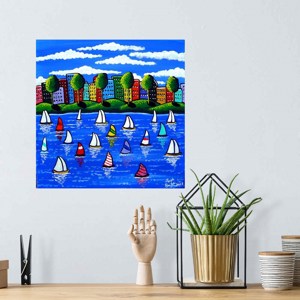 A bohemian room featuring Spring has sprung and many lovers of sailing have launched their boats. A colorful cityscape is i...