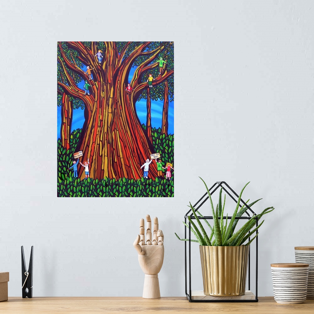A bohemian room featuring Save our trees!