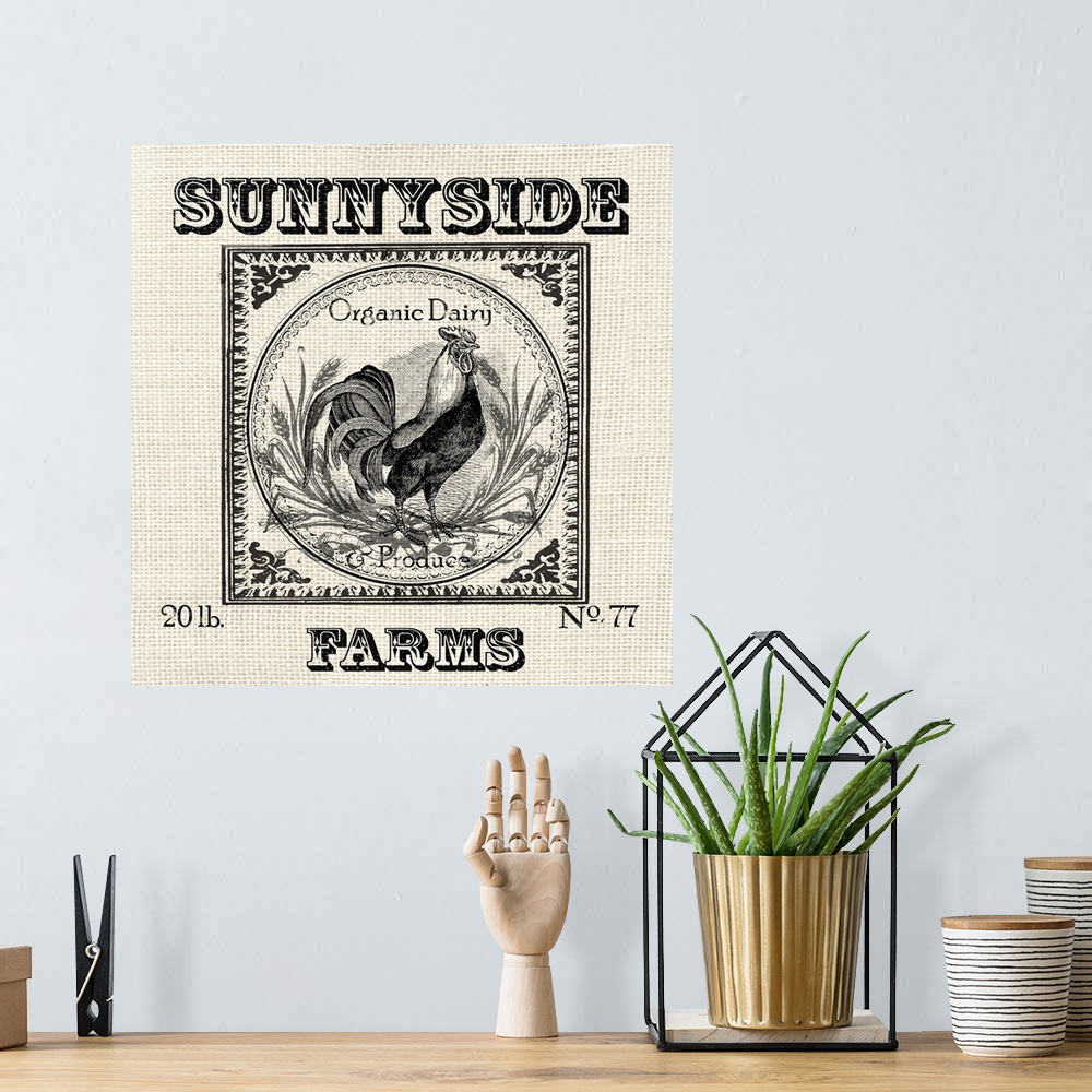 A bohemian room featuring Farmhouse Grain Sack Label Rooster