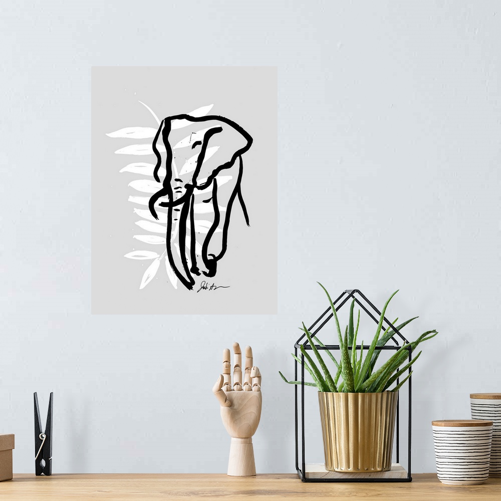 A bohemian room featuring Inked Safari Leaves II Elephant